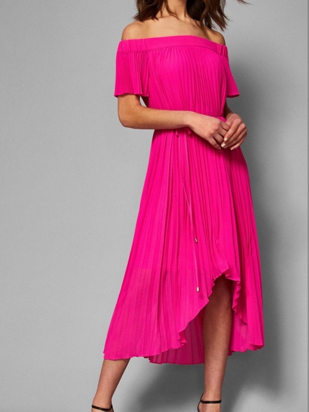 Ted Baker Off Shoulder Drop Hem Pink MELLI Dress